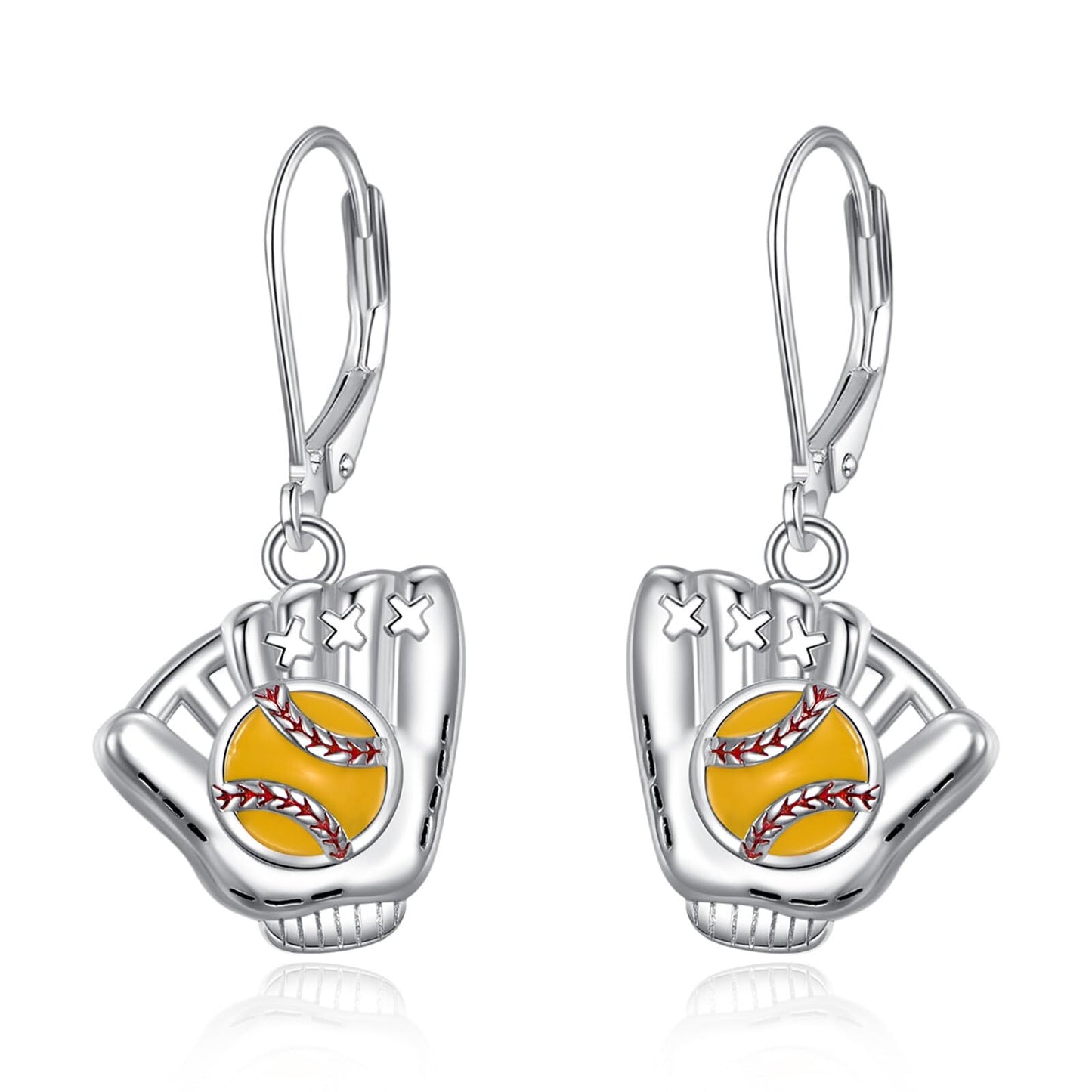 Softball Earrings for Women 925 Sterling Silver Softball Leverback Dangle Earrings Sports Jewelry Gifts