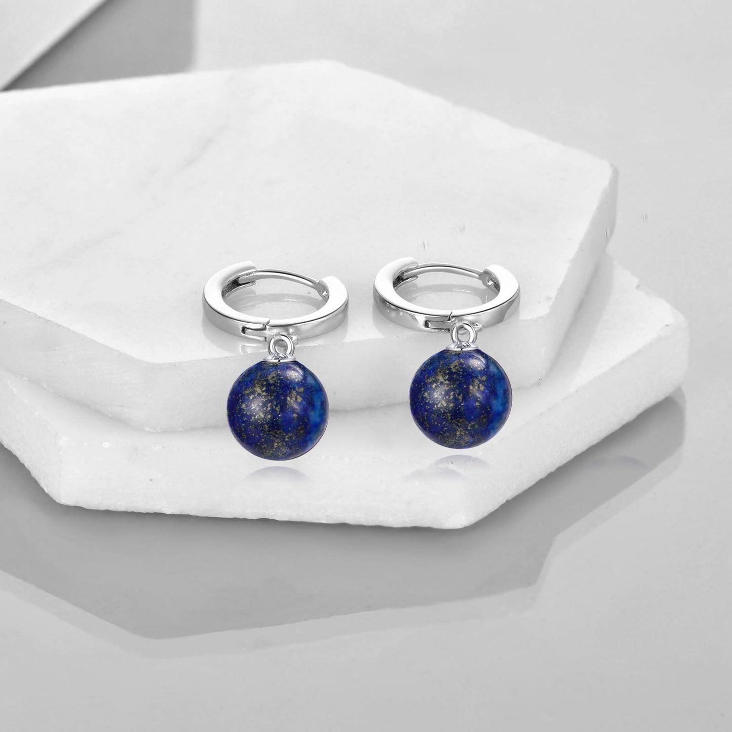 925 Sterling Silver Lapis Lazuli Hoop Earrings Dangle Drop Jewelry Gifts for Women (Lapis Lazuli)