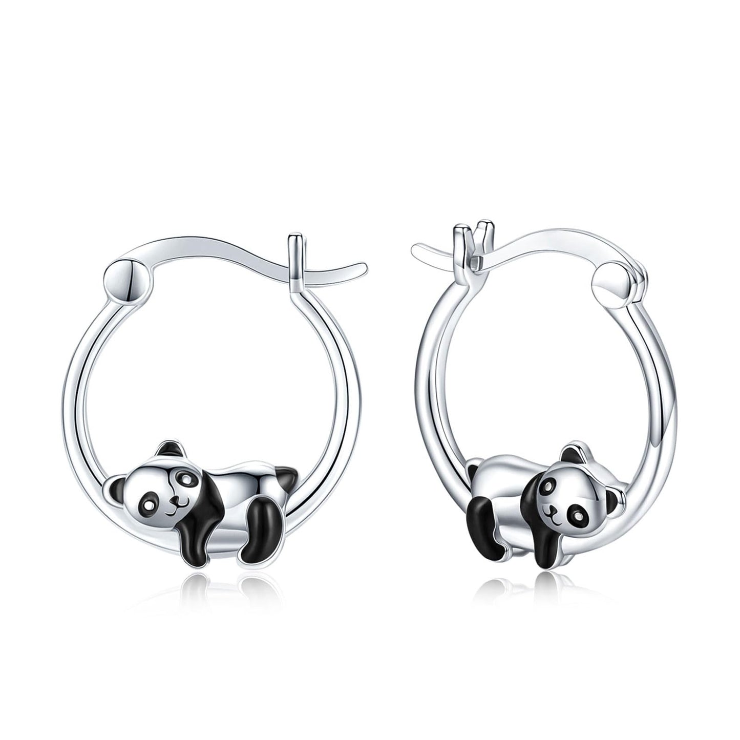 JUSTKIDSTOY Hypoallergenic Panda Hoop Earrings for Women Girls Sterling Silver Small Animal Huggie Hoop Earrings for Sensitive Ears Panda Jewelry Mother's Day Gifts for Mother Daughter