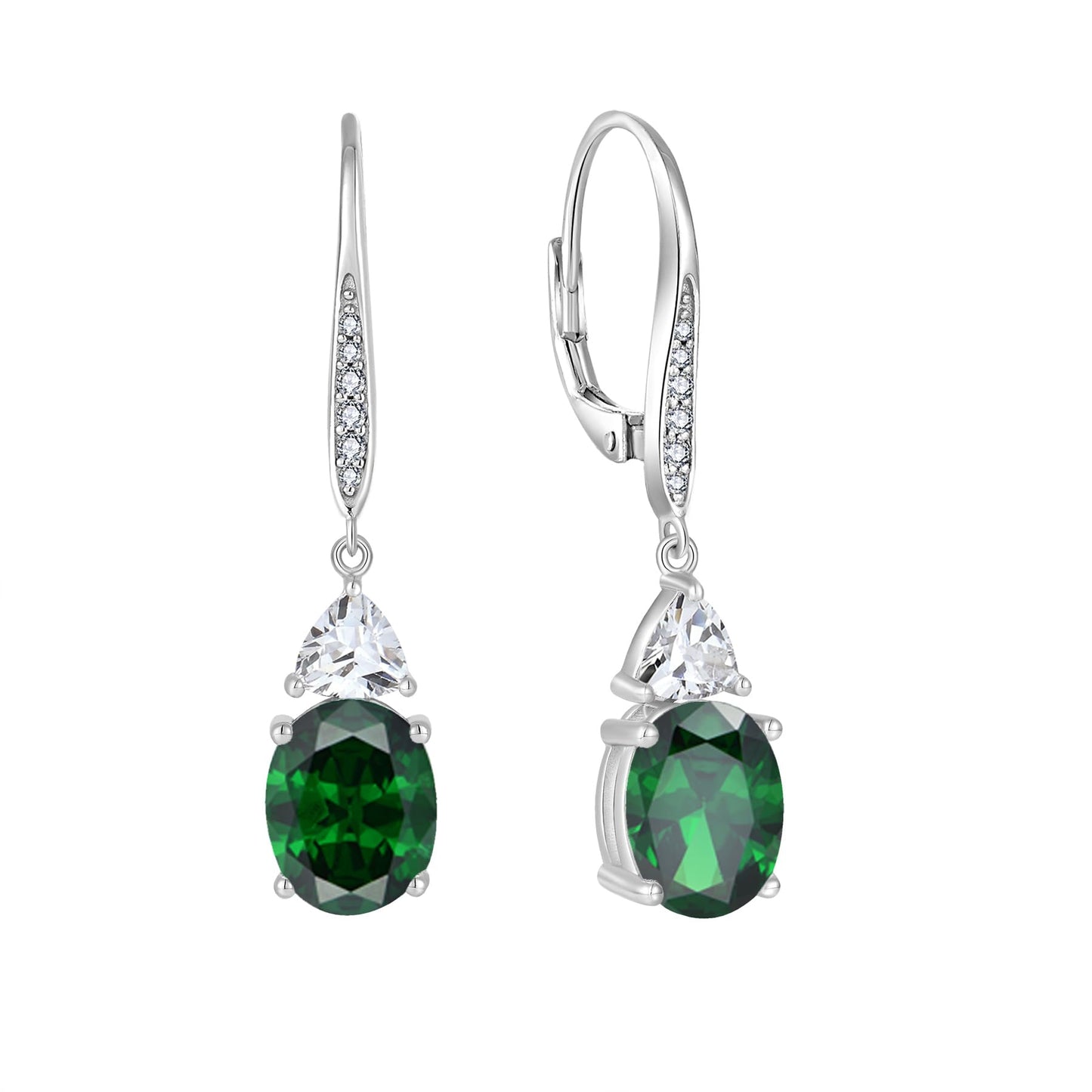 Rocayi Oval Emerald Earrings for Women 925 Sterling Silver Dangle Drop Leverback Earrings May Birthstone Jewelry for Her