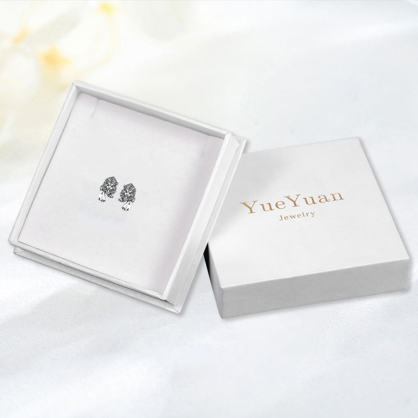 YueYuan Tiger Earrings for Men 925 Sterling Silver Tiger Head Stud Earrings Animal Viking Jewelry Gift for Birthday Graduation Christmas