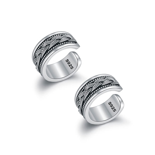 Celtic Ear Cuffs 925 Sterling Silver Oxidised Knot Ear Cuffs Non Piercing Thick Fake Conch Cuff Wrap Earrings Set Adjustable Celtic Cuff Earrings