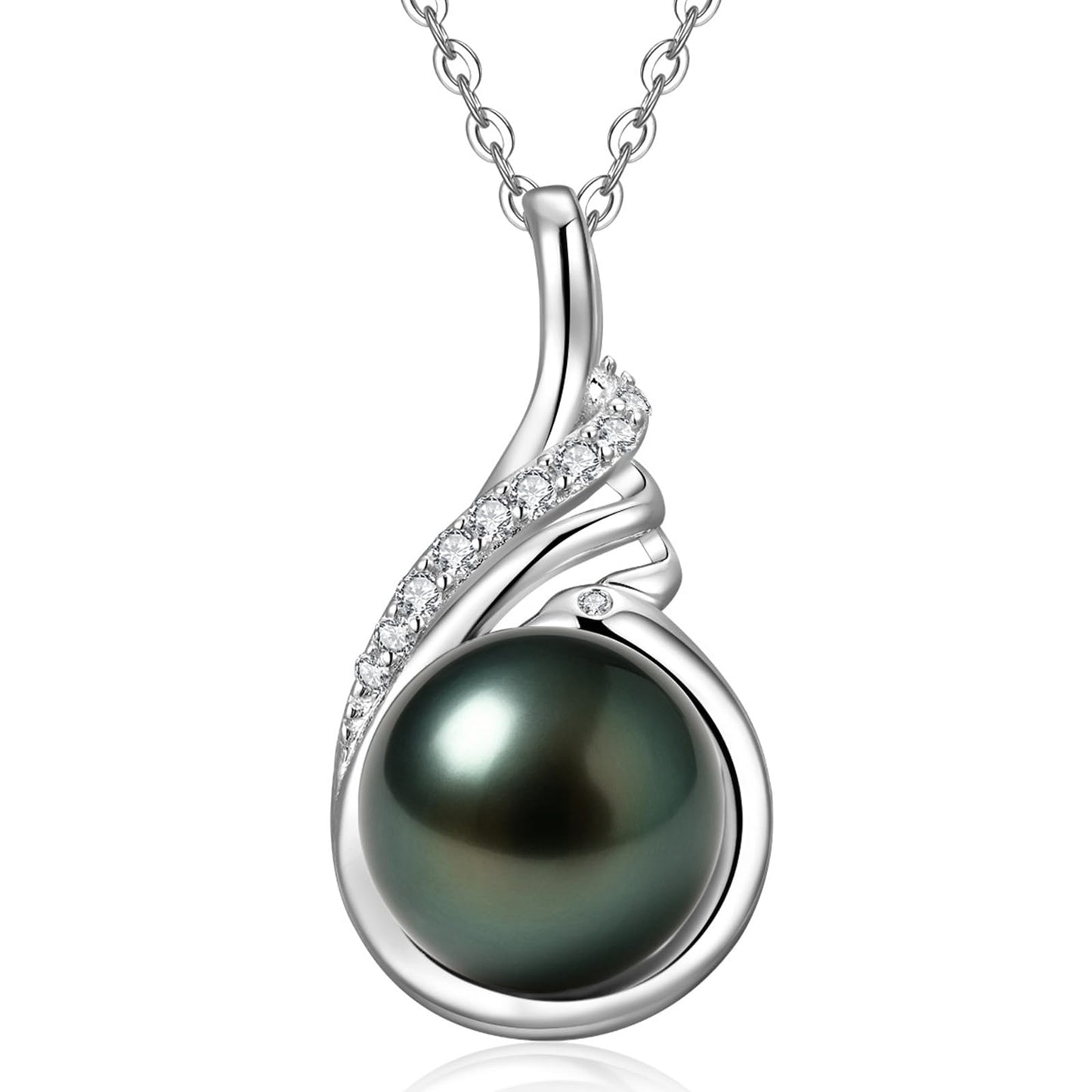 Genuine Tahitian Black Pearl Necklace 11-12mm - Christmas Gift for Wife Mom Daughter Women, Jewelry Gifts for Wedding Anniversary Birthday, Seawater Pearl with Sterling Silver Moissanite Pendant