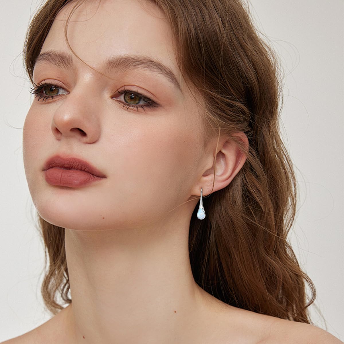 925 Sterling Silver Pear-Shaped Hook Earrings with Simulated White Opal, Teardrop October Birthstone Jewelry Gifts for Women Wife Mom