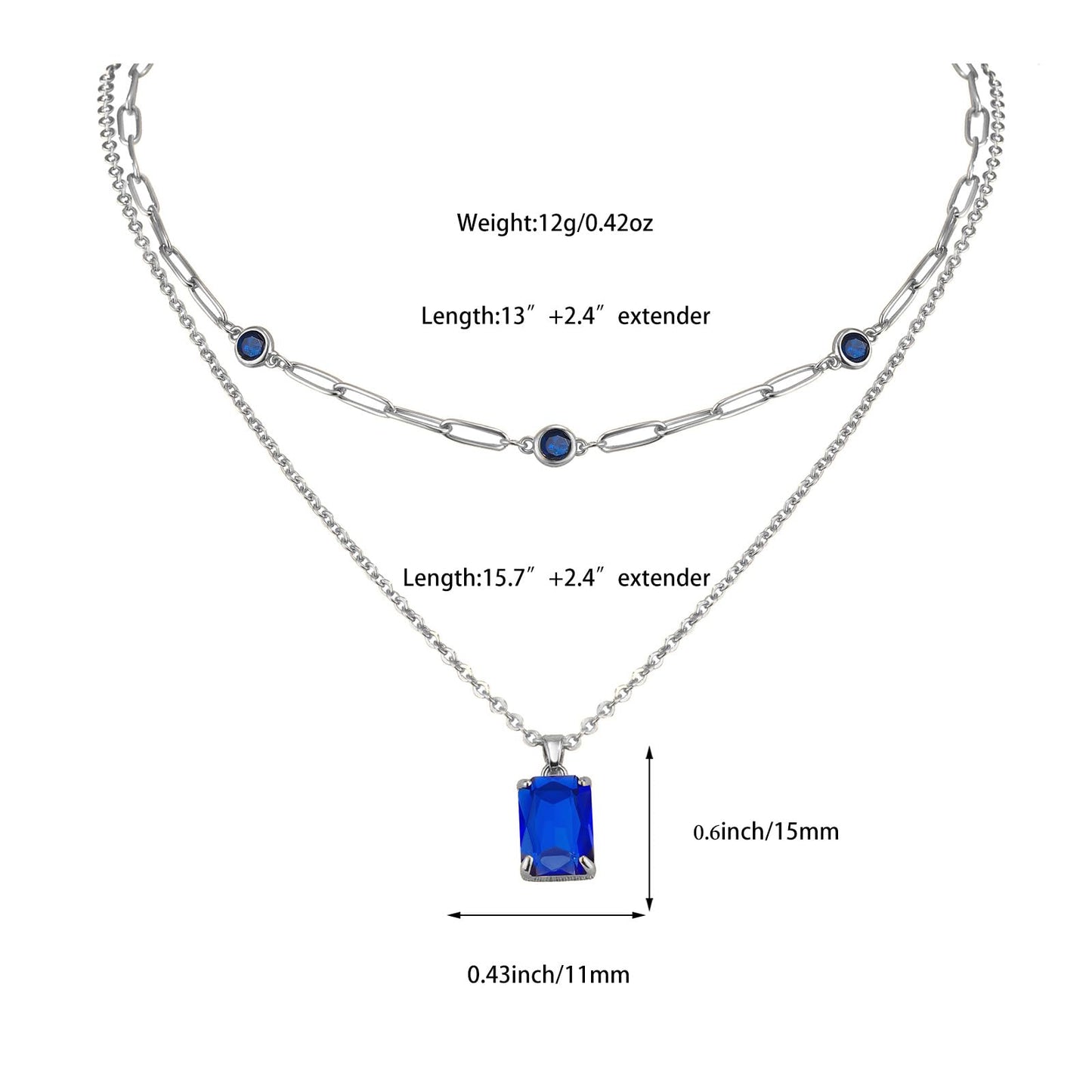 VANGETIMI Blue and Silver Layered Pendant Necklaces for Women Silver Plated Crystal Choker Necklace Paperclip Rhinestone Necklace Party Prom Jewelry