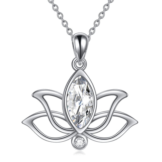 YFN Lotus Necklace Sterling Silver April Birthstone Pendant Simulated Diamond Jewelry Gifts for Women (Apr)