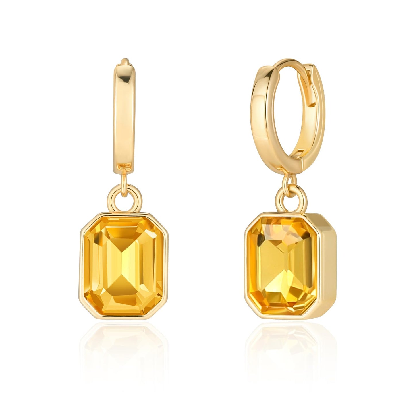 Birthstone Crystal Dangle Drop Earrings, 18K Gold Plated Huggie Hoop Hypoallergenic Earring Jewelry Gifts for Women (Yellow)