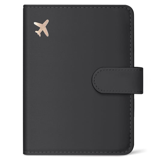 Passport Holder for Travel Essentials, RFID Blocking Leather Cover Wallet with Magnetic Closure, Aesthetic & Cute Passport Book Case for Women and Men - Black