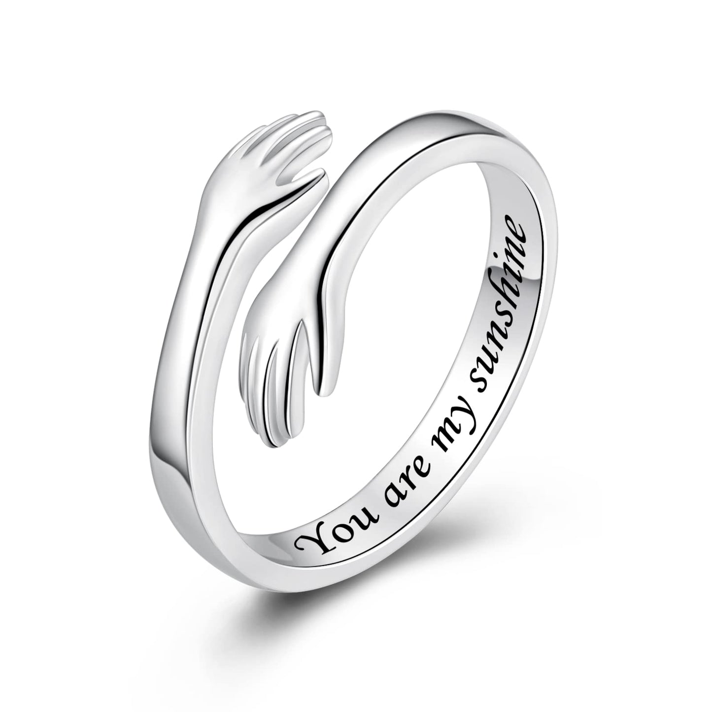 ACJFA Hug Rings for Women Sterling Silver Adjustable Ring for Women Daughter Hand Ring Jewelry for Birthday Gifts Holiday Gift for Teens(You are my sunshine)