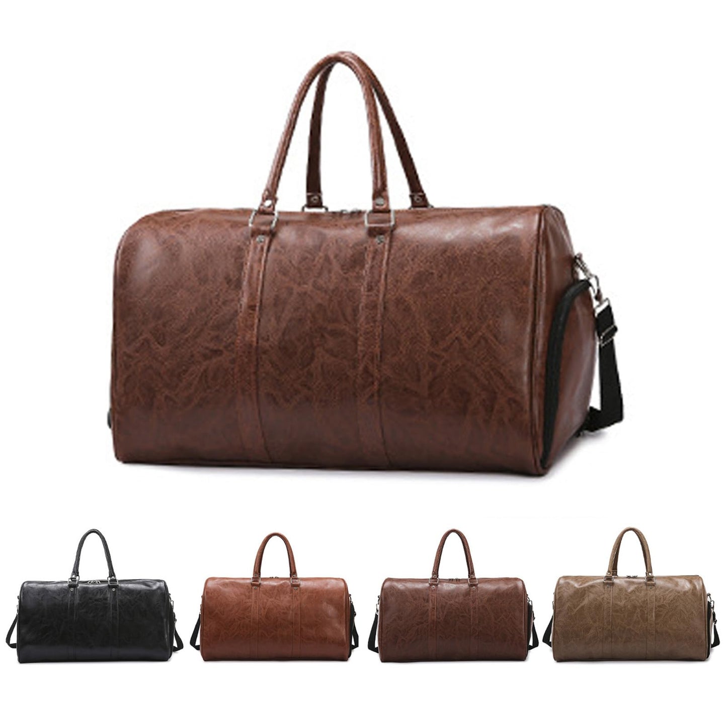 PU Leather Duffle Bag for Travel Duffel Bag, Gym Bag Overnight Bags Weekender Bag for Men (light brown)