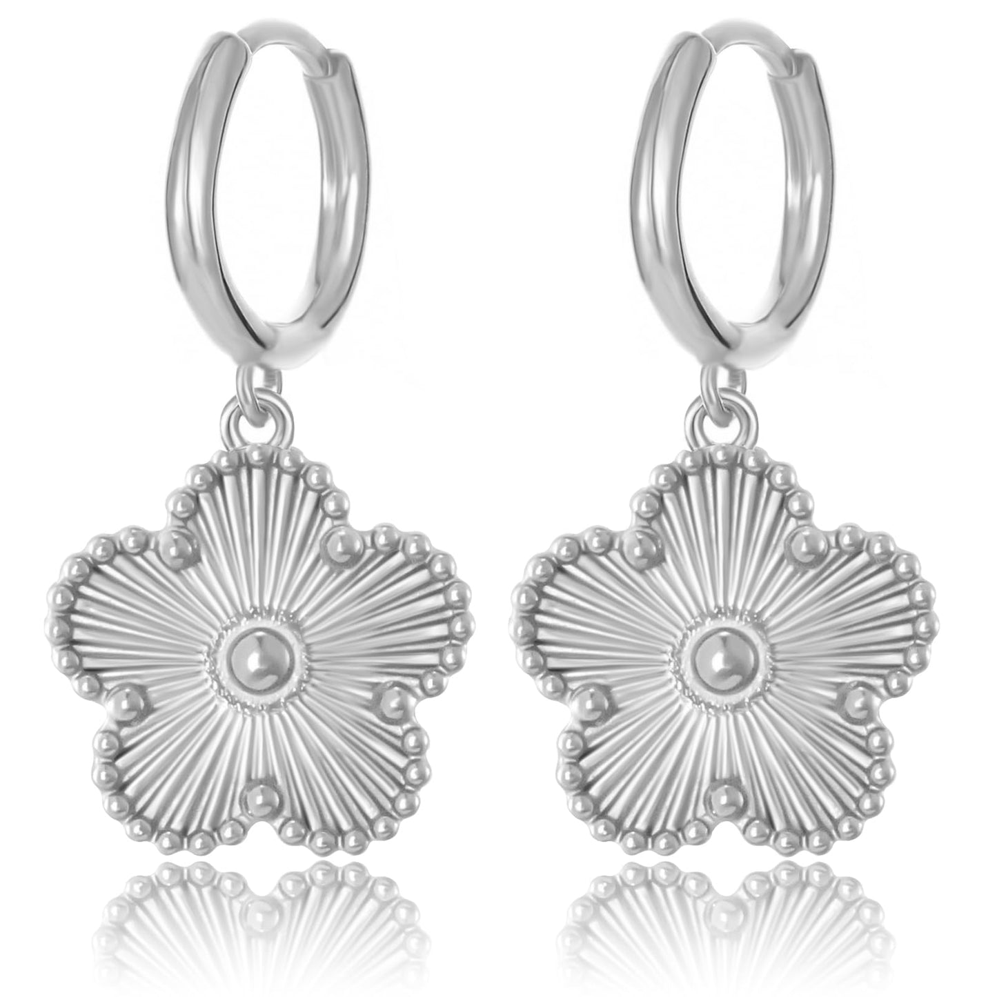 Gold Plated Five Leaf Clover Dangle Earrings for Women Lucky Flower Jewelry (Silver-White Gold Plated)