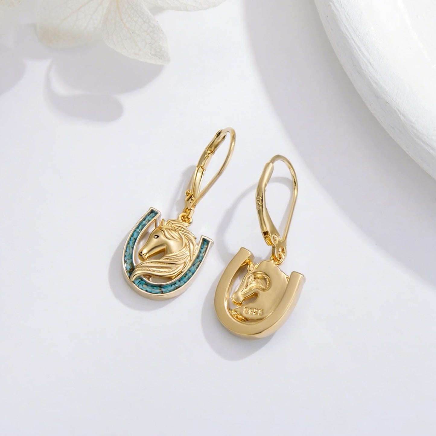 YYmqmq Gold Horse Earrings Horse Gifts for Women Sterling Silver Turquoise Horseshoe Dangle Earrings Leverback Western Jewelry Gifts for Women Girlfriend