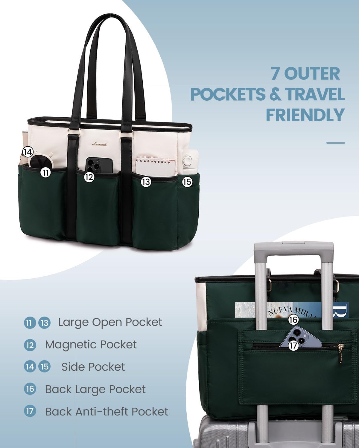 LOVEVOOK 17 Inch Laptop Tote Bag for Women Work, Teacher Tote Bag Nurse Bag, Large Purse Handbag With Trolley Sleeve