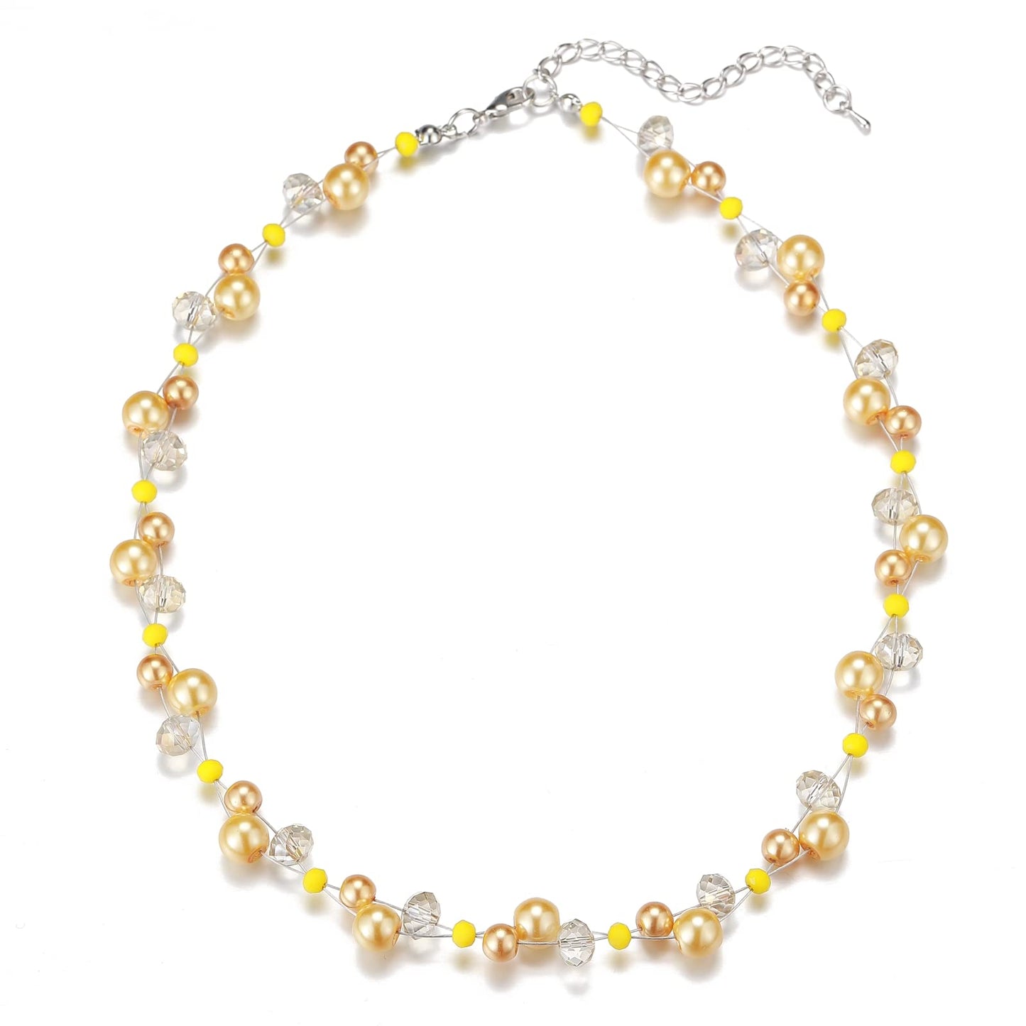 Short Beaded Turquoise Necklace For Women - Fashion Jewelry with Pearl and Crystal Bead, Birthday Gifts For Women (27-Yellow)