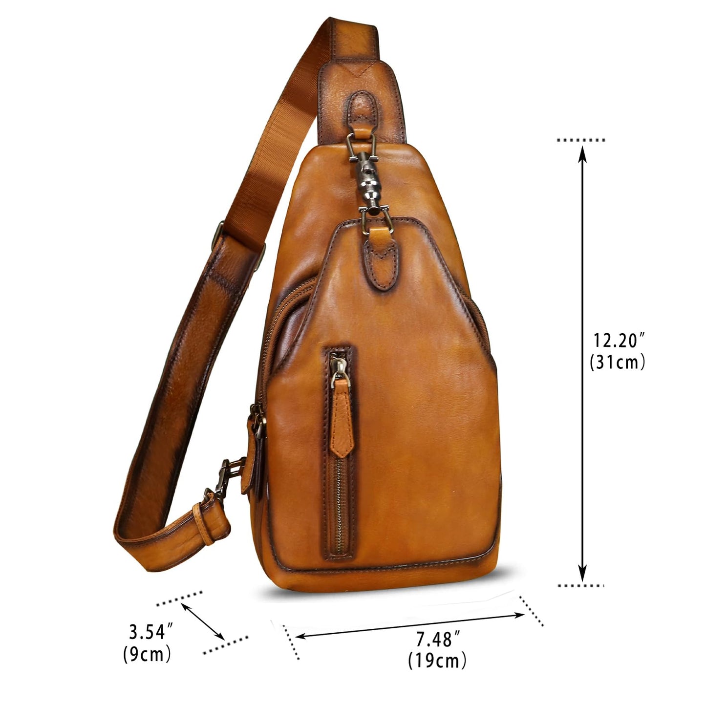 LRTO Genuine Leather Sling Bag Crossbody Purse Motorcycle Bag Handmade Hiking Daypack Retro Shoulder Backpack Vintage Chest Bag (Brown)