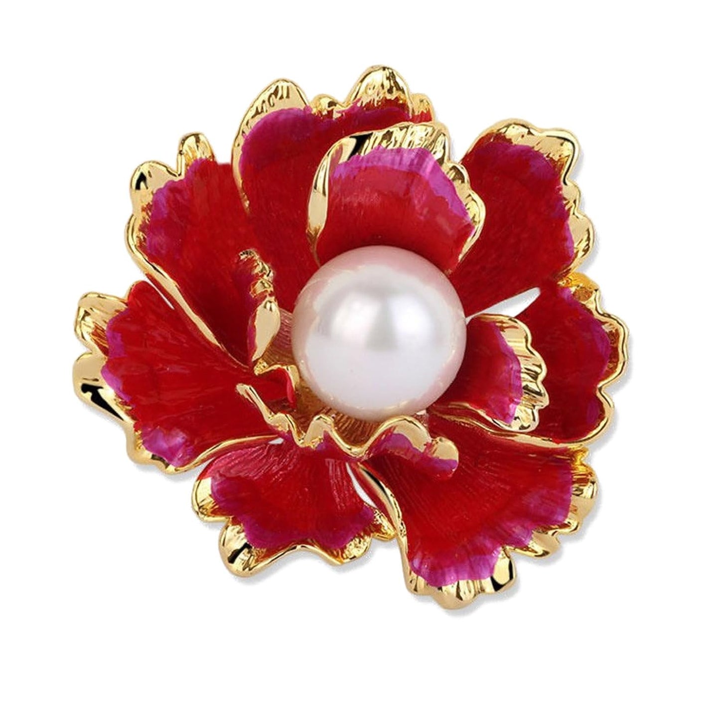 Red/White Enamel Peony Flower Crystal Brooches Pins Fashion Beautiful Created Rhinestone Pearl Floral Brooch Good Idea for Party Dance Wedding Banquet for Elegant Women Girl (Red Enamel Flower)