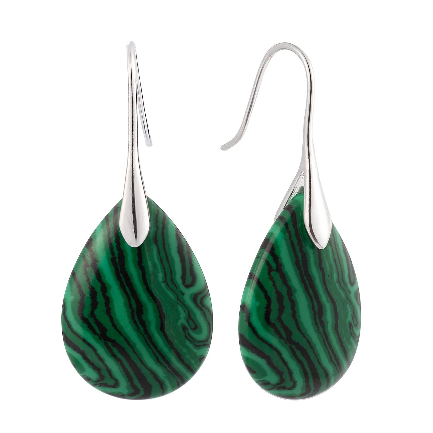 SELOVO Striped Green Stone Drop Earrings Silver Tone Fishhook Dangly Drop Earrings