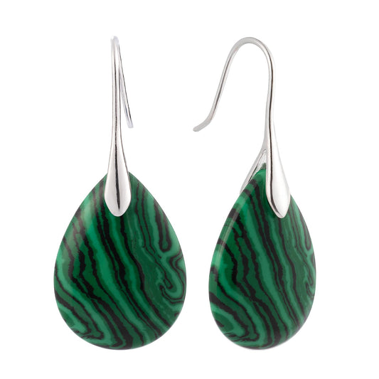 SELOVO Striped Green Stone Drop Earrings Silver Tone Fishhook Dangly Drop Earrings
