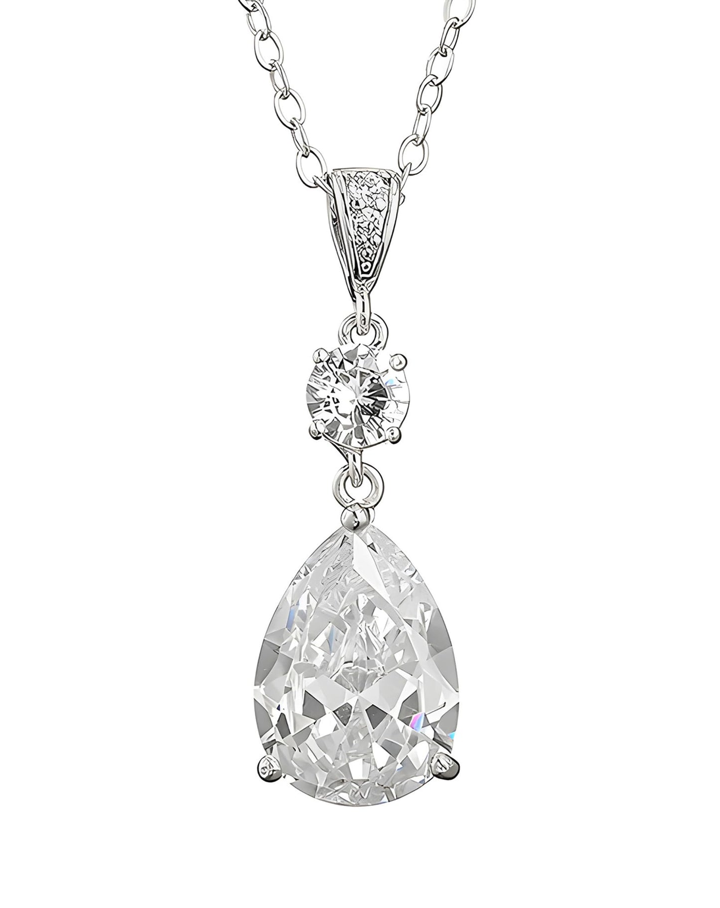 Deerllia Teardrop Necklace Cubic Zirconia Drop Wedding Bridal Pendant Necklace for Women, Silver Gold Plated Copper Brass Micro Inlay CZ Simple Fine Jewelry Gifts Mother's Day Valentines