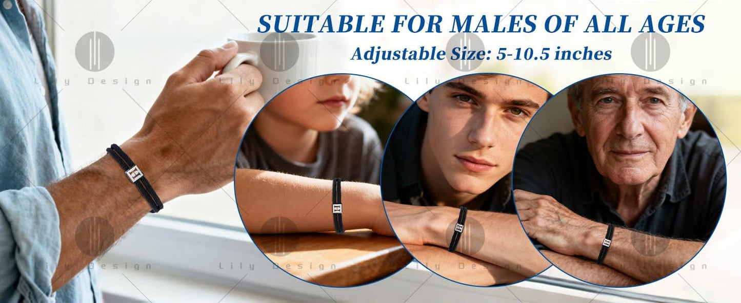 Valentines Day Gifts for Him,Rope Initial Bracelet for Men, Stainless Steel A-Z Letter Charm Bracelet, Handmade Braided Men Wrist Adjustable 7-13 Inches Alphabet Jewelry Gift For Men Women (letter U)