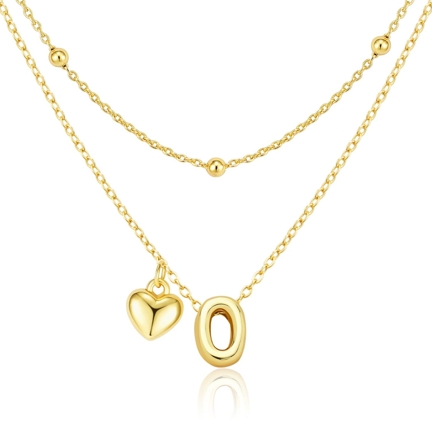 adoyi Gold Heart Initial Necklaces for Women Hers Dainty 14K Gold Plated Heart Initial Necklaces Layered Letter O Pendant Necklace Stack Birthday Valentines Gifts for Women Jewelry