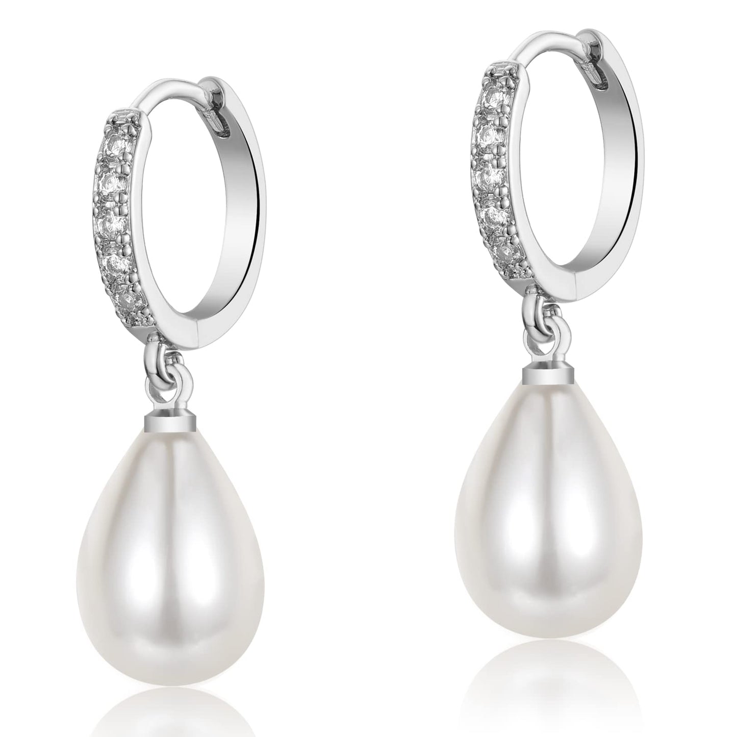 CERSLIMO Sterling Silver Pearl Drop Earrings for Women, S925, Hypoallergenic, 30mm Length, 13mm x 10mm Pearl Size, Hoop Inner Diameter 10mm