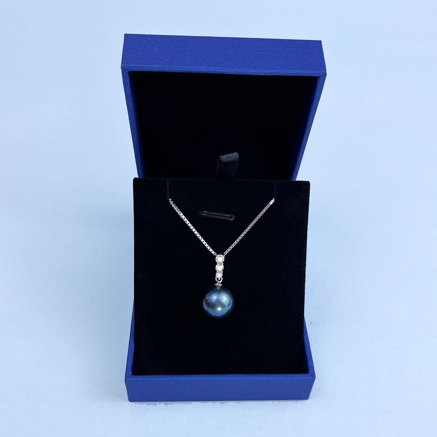 YAMI Tahitian Black Pearl Pendant Necklace, 12-13mm Cultured Round Pearls, 925 Sterling Silver with 18+2IN Adjustable Chain, Elegant Mother's Day Jewelry Gift for Women, Three CZ Diamonds Accent