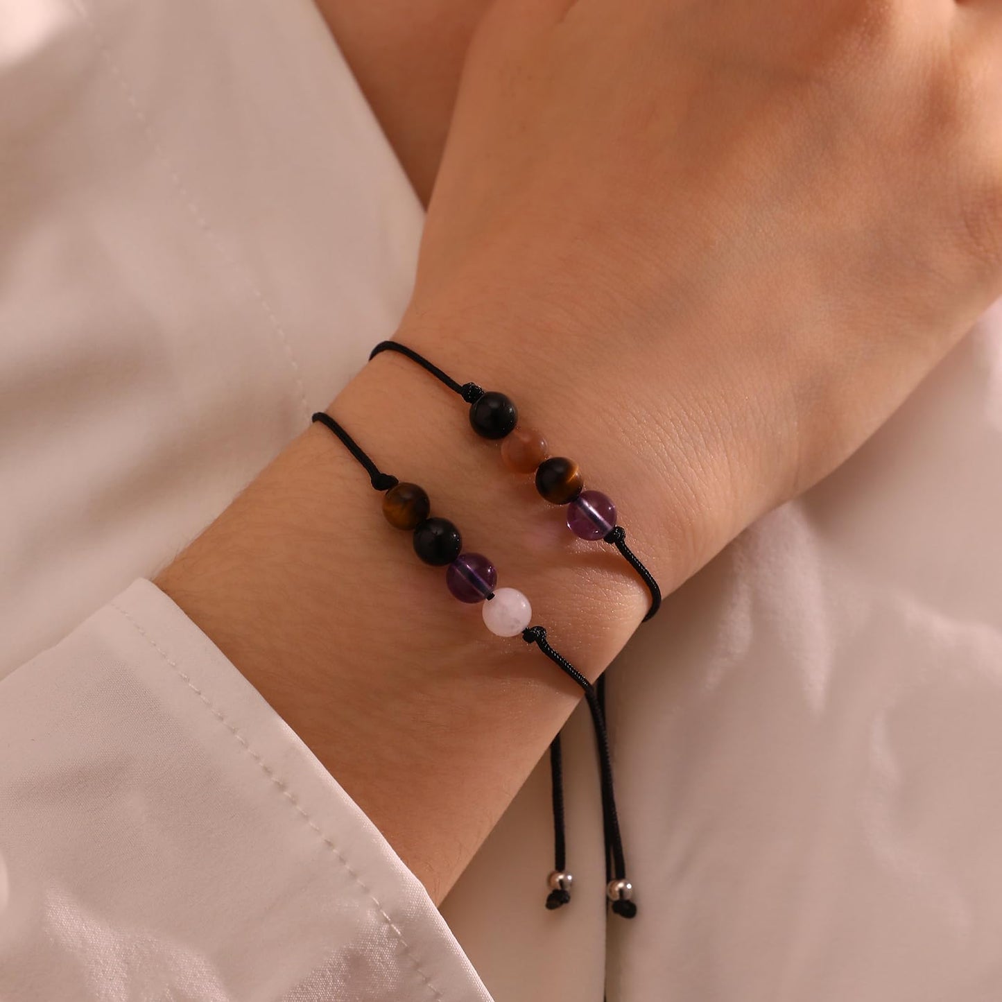 Korotho Evil Eye Bracelets for Women Men, Evil Eye Beads Chakra Bracelets Necklace Triple Protection Bracelet Good Luck Energy Stone Healing Crystal Black Hematite Gemstone Ankle Jewelry Gifts