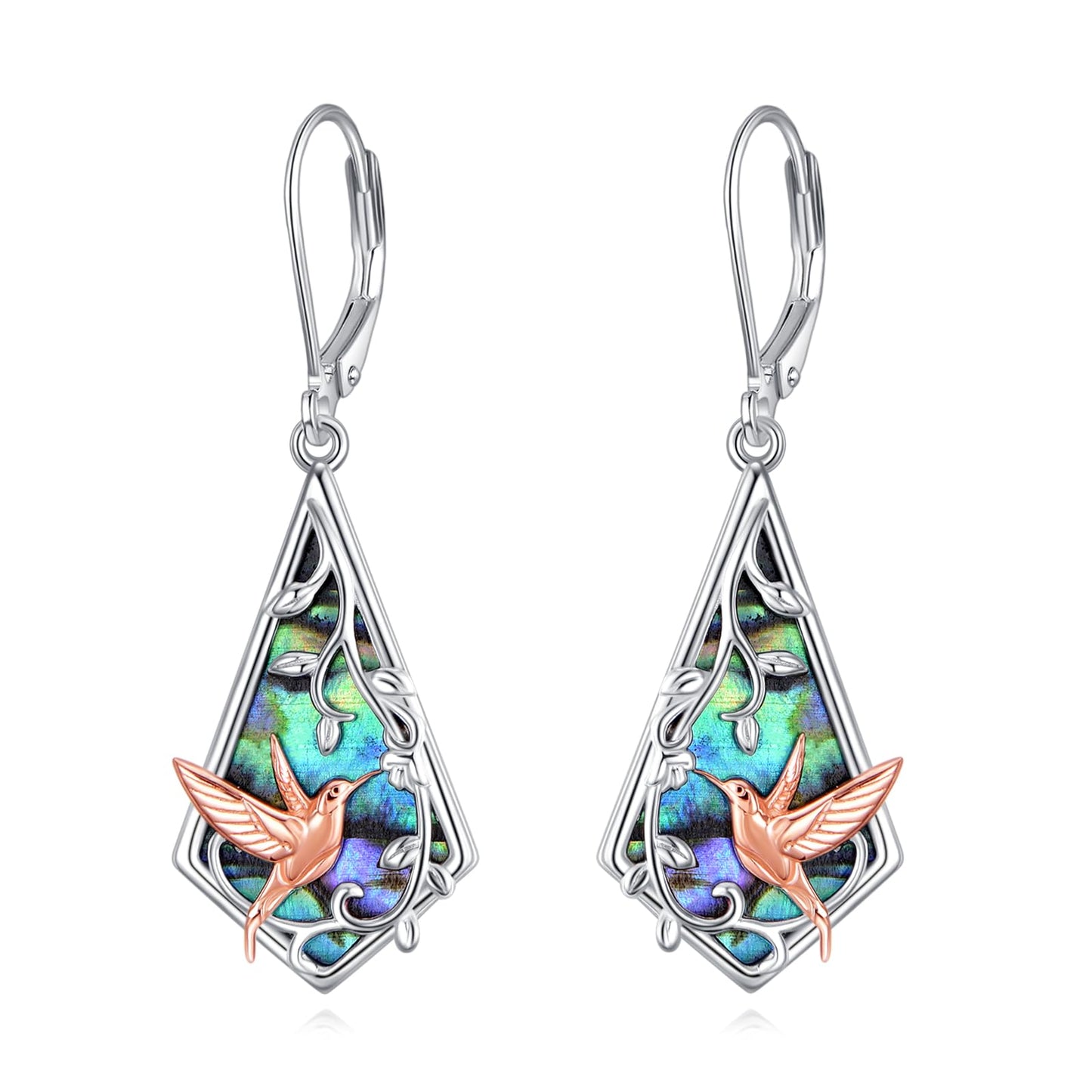 Hummingbird Earrings Sterling Silver Hummingbird Leverback Earrings Leaf Dangle Earrings Drop Jewelry Birthday Gifts for Women