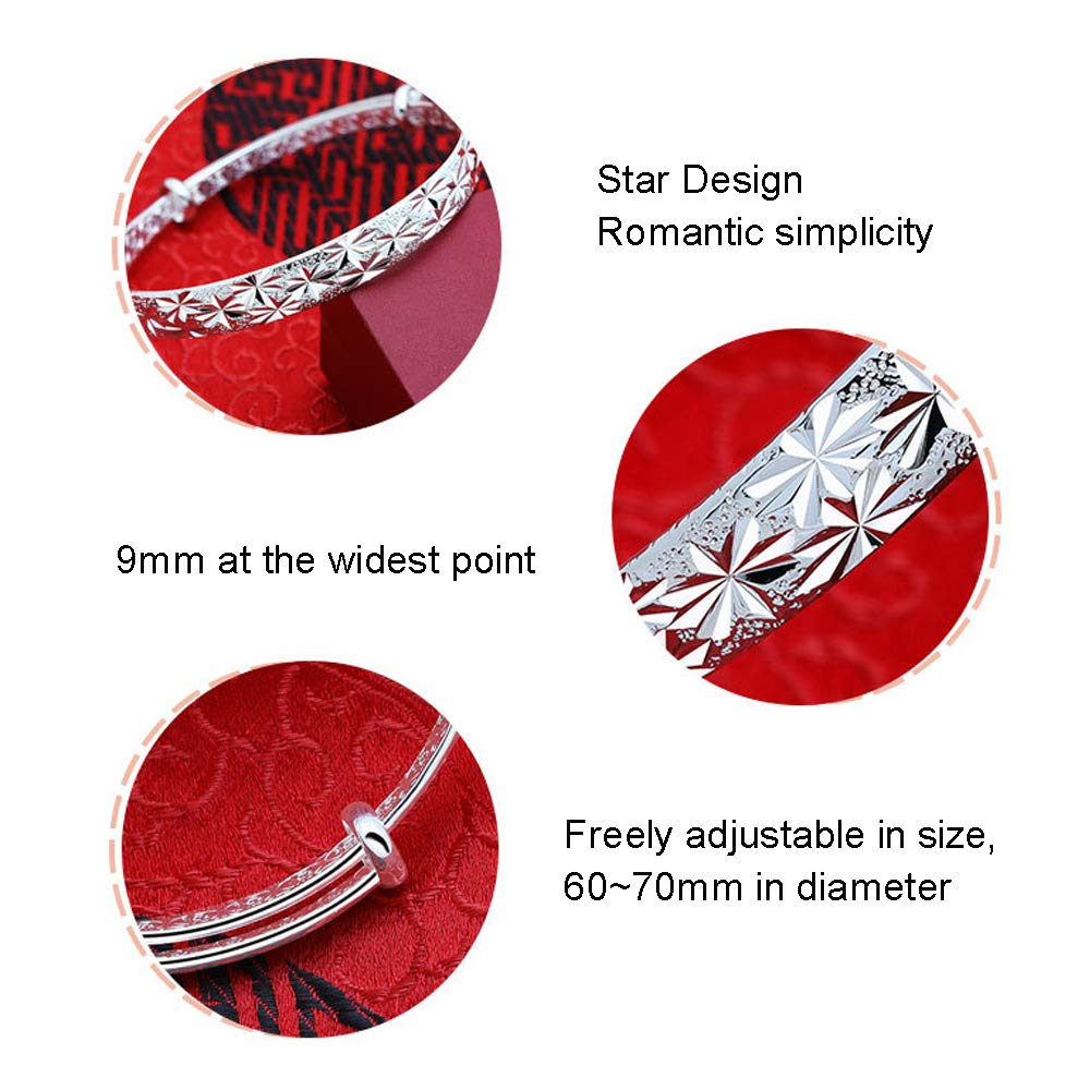 Sterling Silver Bangle Bracelets for Women, Handmade Bracelet for Women, Birthday Gifts for Women, Mom Gifts (Silver-2)