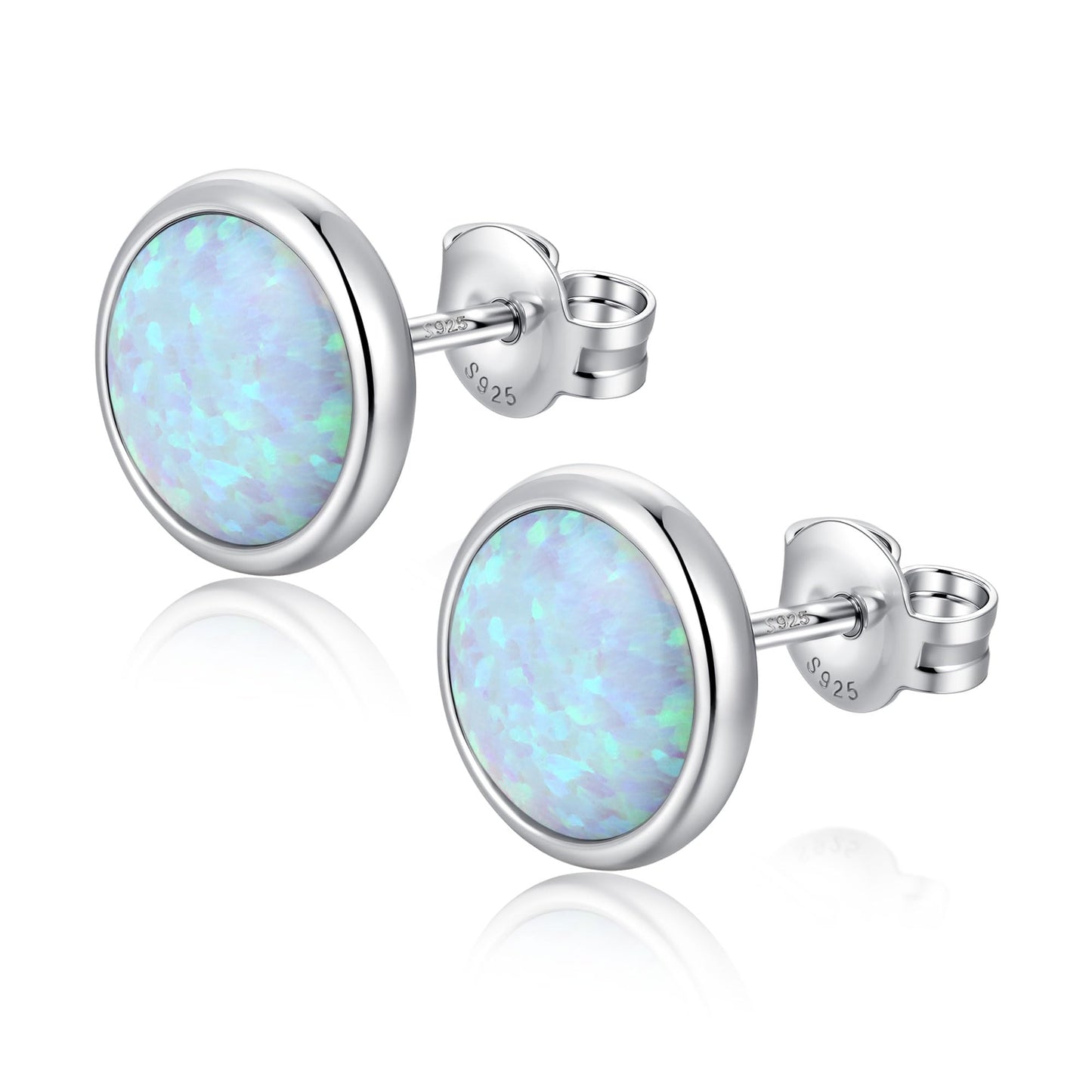 JiayangJY Silver Whie Fire Opal Stud Earrings for Women Sterling Silver Round Shape 6mm Opal Earrings with Push Back