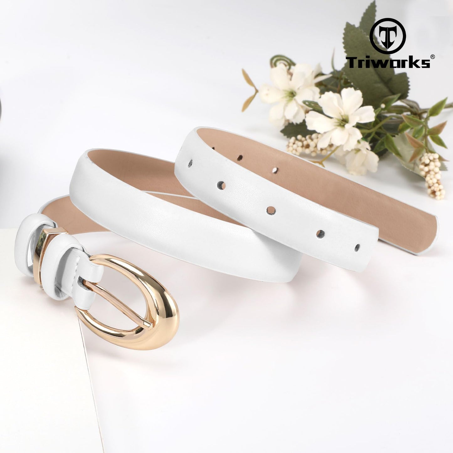 TRIWORKS 3 Pack Women Leather Belt for Jeans Pants Fashion Ladies Faux Leather Belt with Gold Buckle