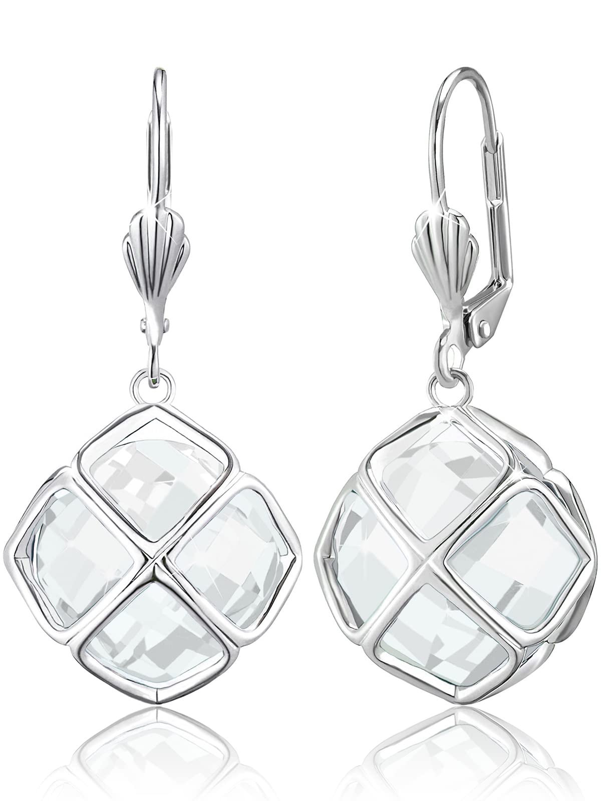 Big Clear Crystal Dangle Earrings for Women (Apr-Diamond-White Gold)