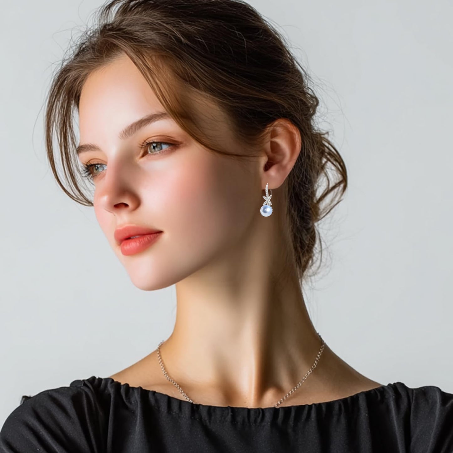 BAMIKI Pearl Drop Earrings for Women - 925 Sterling Silver 18k Gold Plated Hypoallergenic Round Blue Saltwater Cultured Pearls Ear Hook Earrings with Cubic Zirconia Jewelry Gifts for Mother Wife