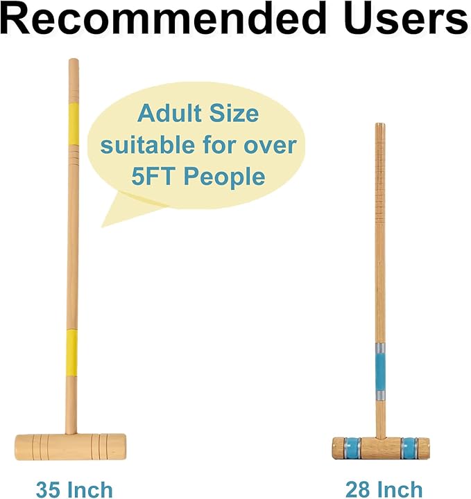 ApudArmis 35In Six Players Croquet Set with Deluxe Premiun Pine Wooden Mallets,Colored Ball,Wickets,Stakes - Lawn Backyard Game Set for Adults/Teens/Family (Large Carry Bag Including)