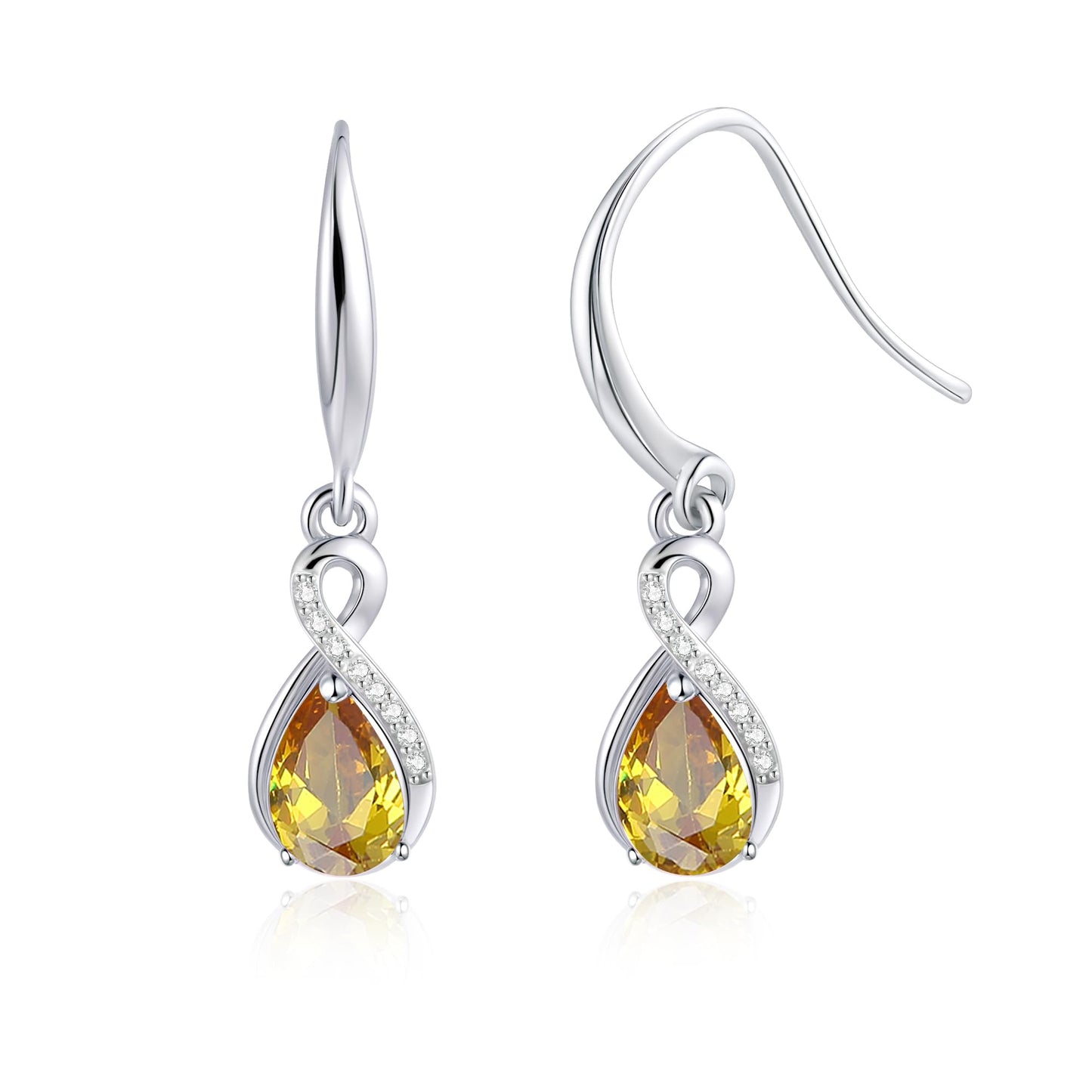 Infinity Birthstone Earrings 18K White Gold Plated 925 Sterling Silver Teardrop Infinity Drop Dangle Earrings November Birthstone Jewelry Birthday Gifts for Women Her Mother Wife
