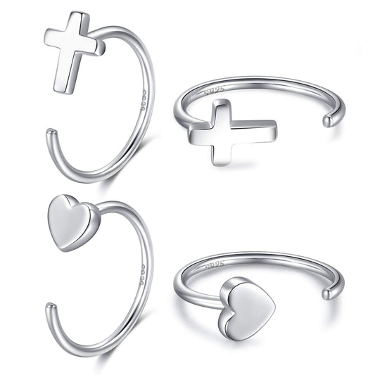 Huggie Silver Cross Half Hoop Earrings - Heart Hugger, OpenHoop Design