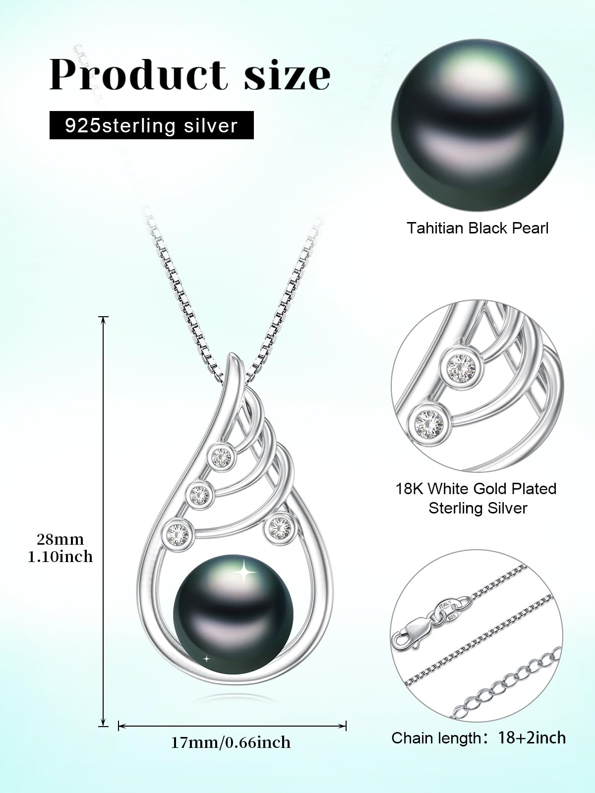 KANNSOAR Tahitian Black Pearl Necklace for Mom Mother Wife 9-10mm AAAA Tahitian Pearl Gifts for Women Pendant Jewelry