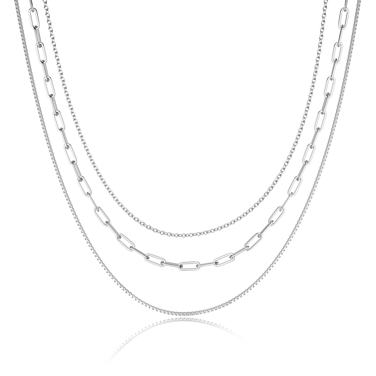 Freekiss Silver Necklace for Women: Layered 14K Silver Plated Necklaces Simple Dainty Paperclip Chain Necklace Set Chunky Choker Necklace Silver Jewelry for Women Gifts