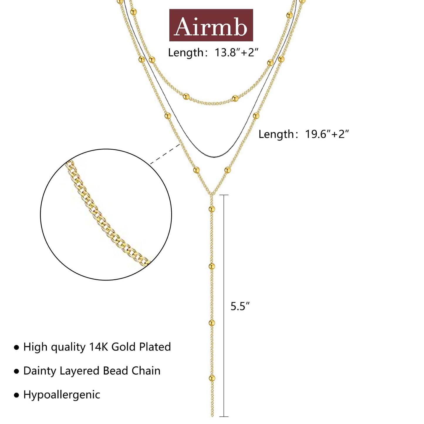 Airmb Gold Necklaces for Women Dainty Long Trendy Y Necklace 14k Gold Plated Long Necklaces for Women Trendy Layered Beaded Necklaces Simple Y Necklace Gold Jewelry for Woman