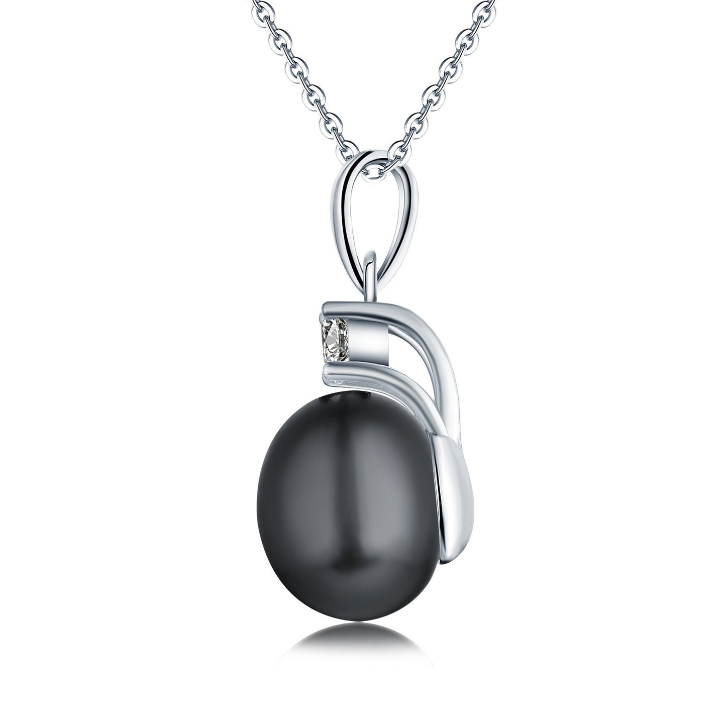 JO WISDOM 925 Sterling Silver Black Freshwater Cultured Pearl Pendant Necklace Jewelry for Women