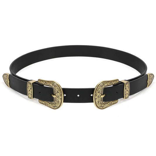 XZQTIVE Women Leather Belt Ladies Vintage Western Belt Retro Cowgirl Leather Belt Black Waist Belt for Pants Jeans Dresses