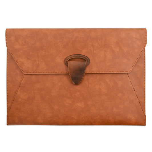 VANRA PU Leather File Folder Document Organizer Holder Waterproof Filing Envelope Case with 2 Pockets, A4 Portfolio Folder with Magnetic Snap Button Closure (Brown)