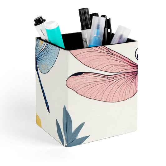 UTRSIFB Holder Cup Makeup Brush Storage Organizer, Waterproof Multifunctional Office Supplies, Pen Holder Square Leather Pencil Dragonfly