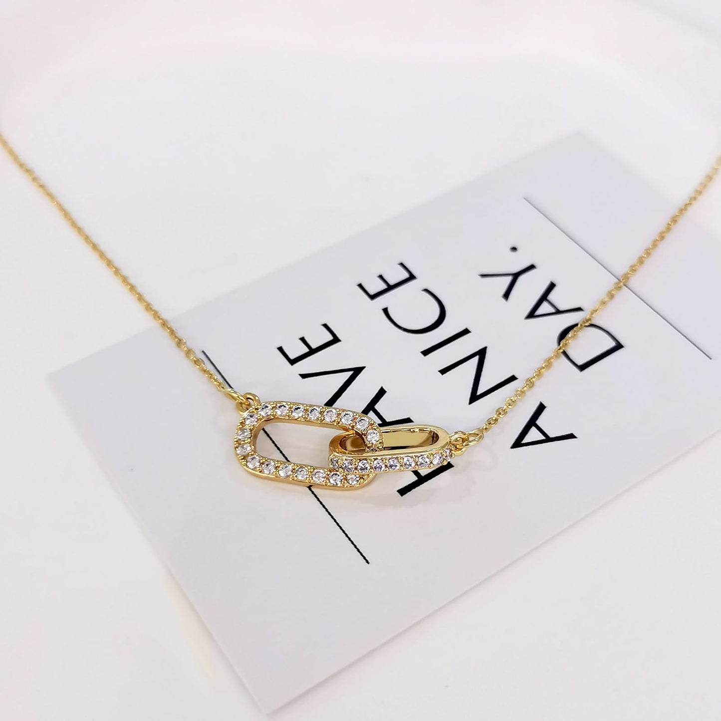 Zeffy Dainty Diamond Paperclip Necklace Simple Cute Minimalist Open Oval Necklaces Jewelry for Women Gifts