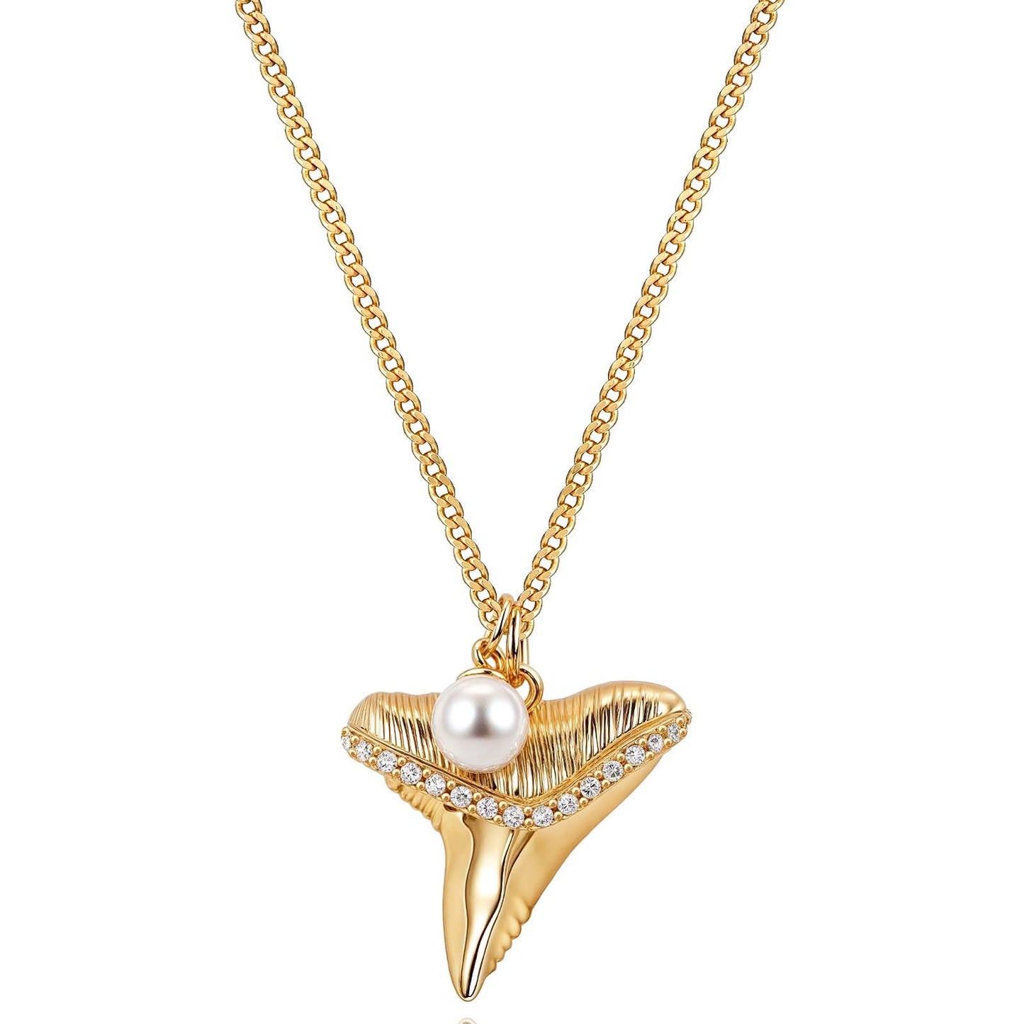 MEVECCO Dainty Gold Shark Teeth Pendent Necklace for Women 18K Gold Plated Cubic Zircon Chain Necklace Boho Handmade Ocean jewelry