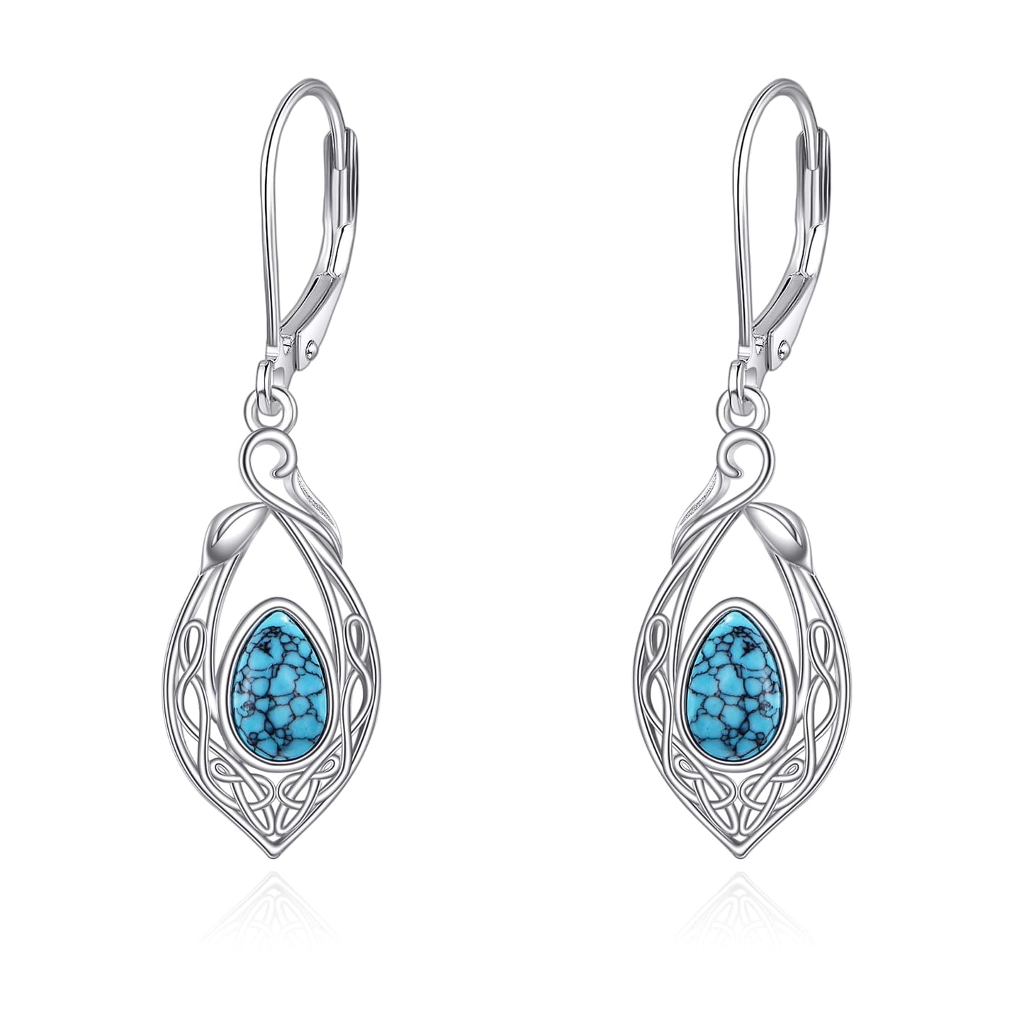 925 Sterling Silver Turquoise Earrings for Women Dangle Filigree Teardrop Leverback Earrings Birthday Mothers Day Jewelry for Mom (Turquoise)