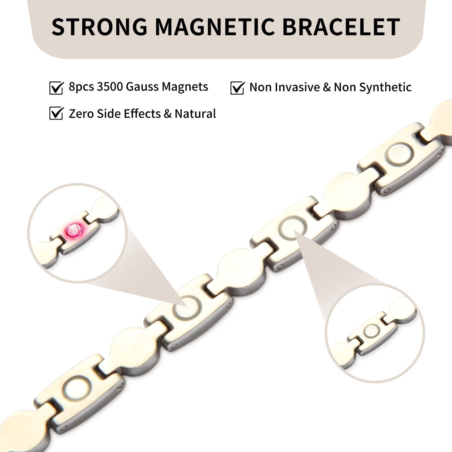 KYOSI Magnetic Bracelets for Women 3500 Gauss Magnet Fashion Zircon and Shell Womens Stainless Steel Bracelet Jewelry 7.48 inches