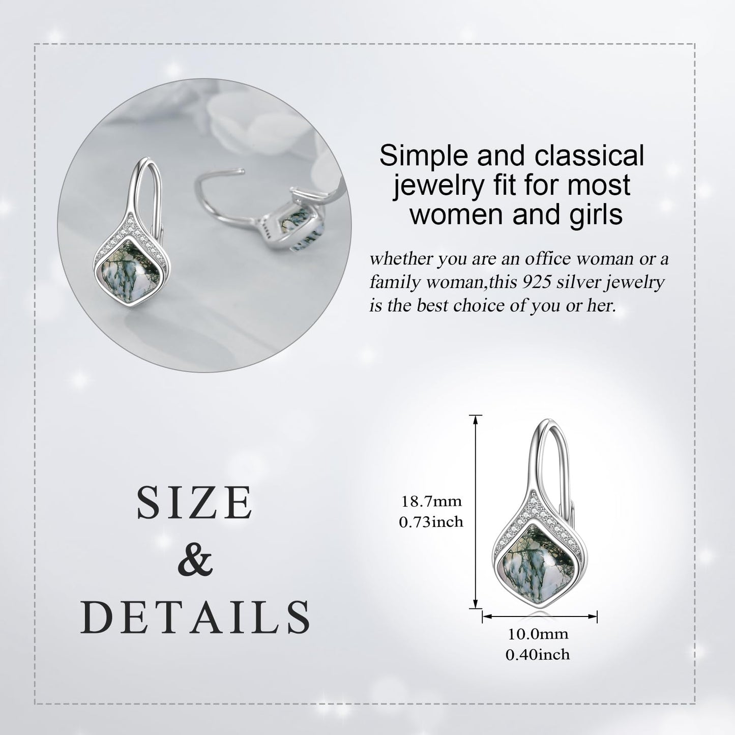 Moss Agate Drop Earrings Sterling Silver Natural Stone Teardrop Leverback Earrings Seaweed Agate Dangle Earrings Jewelry Christmas Gifts For Women