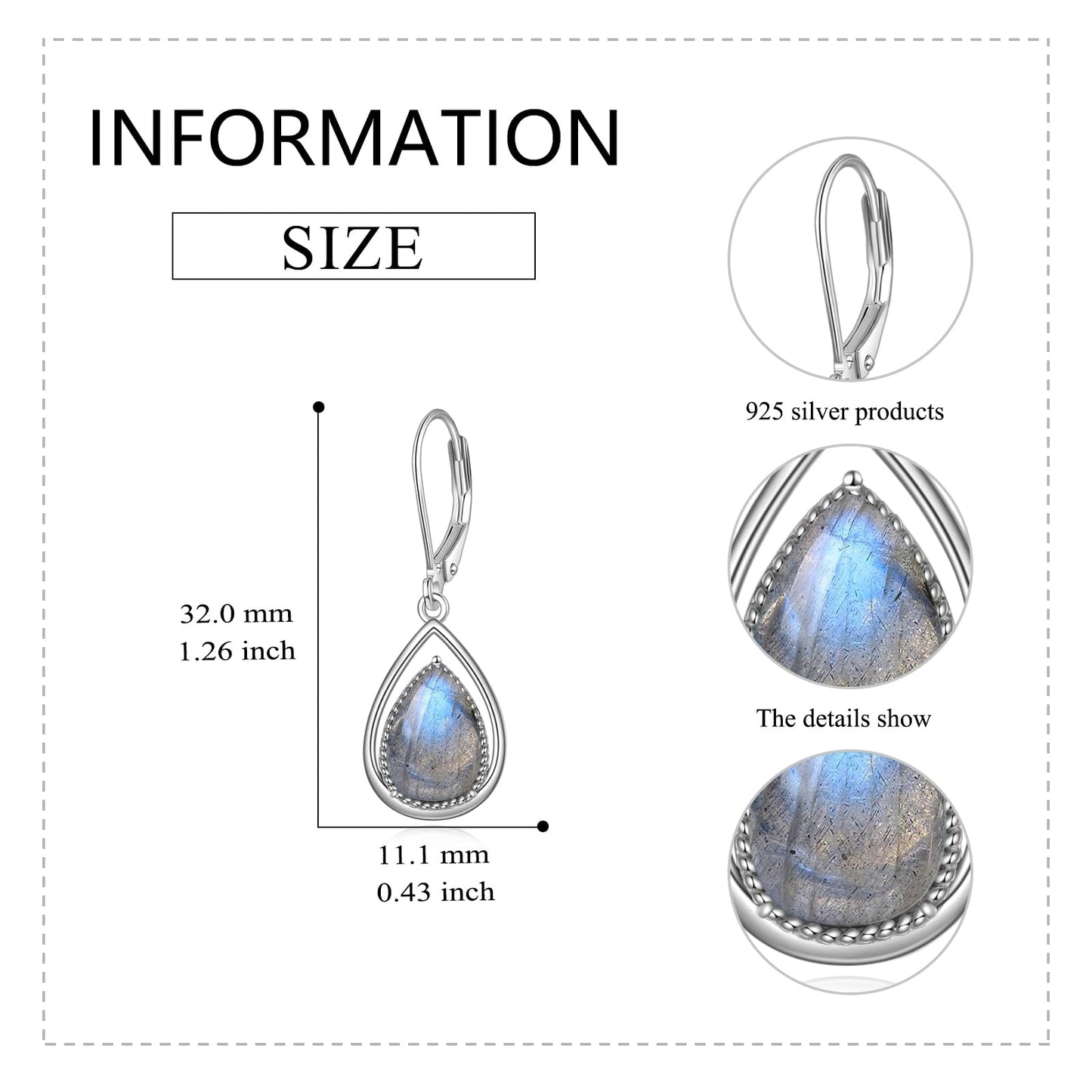 VONALA Labradorite Earrings 925 Sterling Silver Labradorite Leverback Earrings Teardrop Dangle Dangling Earrings Jewelry Gift for Women